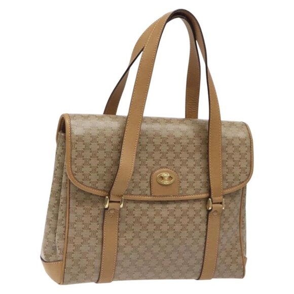 CELINE Macadam Canvas Hand Bag Beige Gold Auth 122202 - Picture 1 of 15